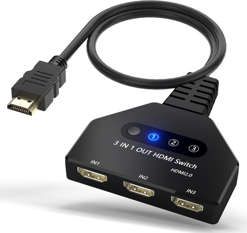 Closs HDMI Switch, HDMI Splitter 3 in 1 Out 4K@60Hz, 3-Port Switcher Selector with Pigtail Cable, Multi-Port Hub Supports 3D, HDCP2.2, HDR Compatible with Laptop, Xbox, Blu-Ray Player, Etc. - Image 1